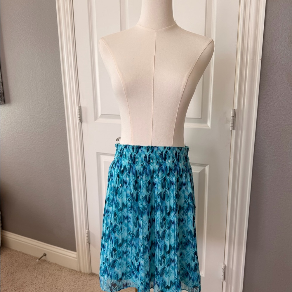 White House Black Market Teal Patterned Mini Skirt